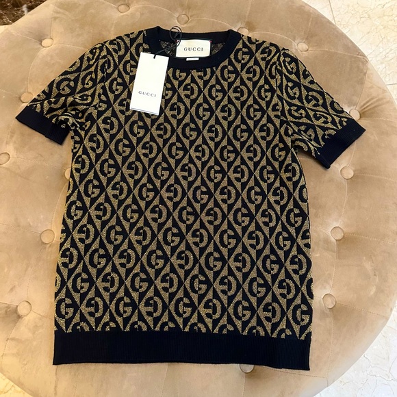 Gucci | Sweaters | Authentic New With Tags Gucci Gg Black Gold Lurex Sweater  | Poshmark